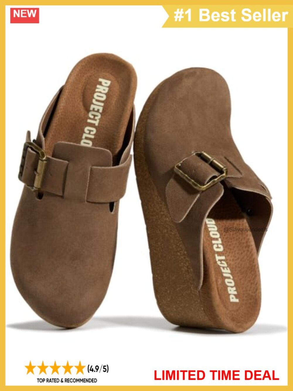 Suede Platform Clogs Slip-On Buckle - Womens